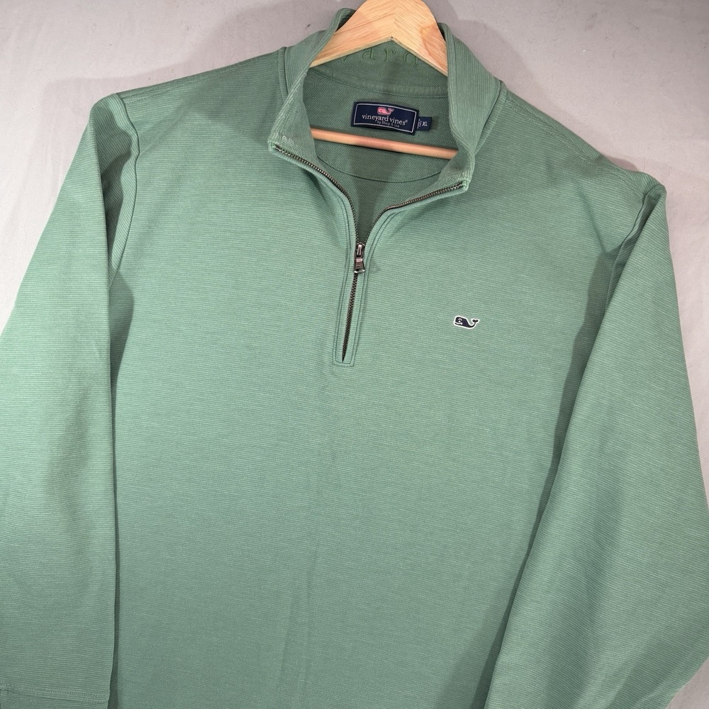 Vineyard Vines Quarter Zip Mens XL Green Pullover Sweater Knit Preppy Boat